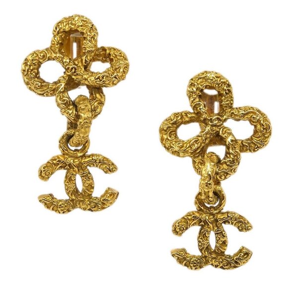 Chanel Dangle Earrings Clip-On Gold 93A 115393 - Picture 1 of 4